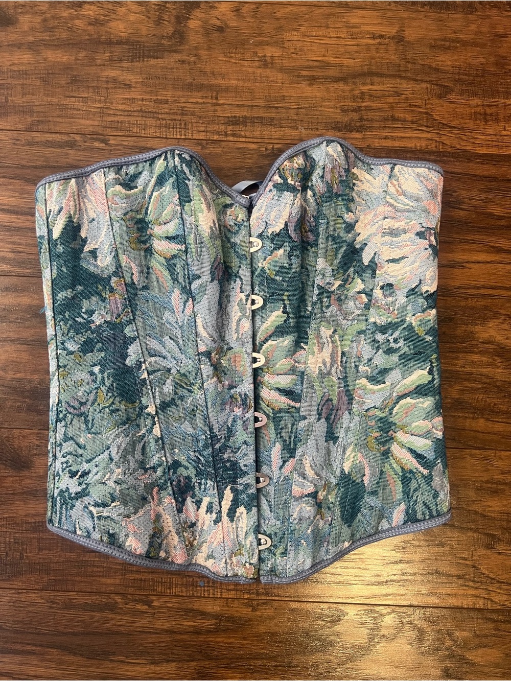 SHEIN Floral Tapestry Corset Top - Green Blue Multi